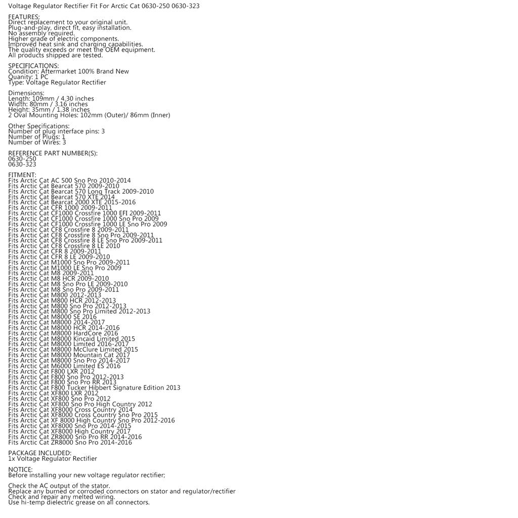 Регулятор Выпрямитель Напряжения Подходит для Снегохода Arctic Cat 0630-250 0630-323