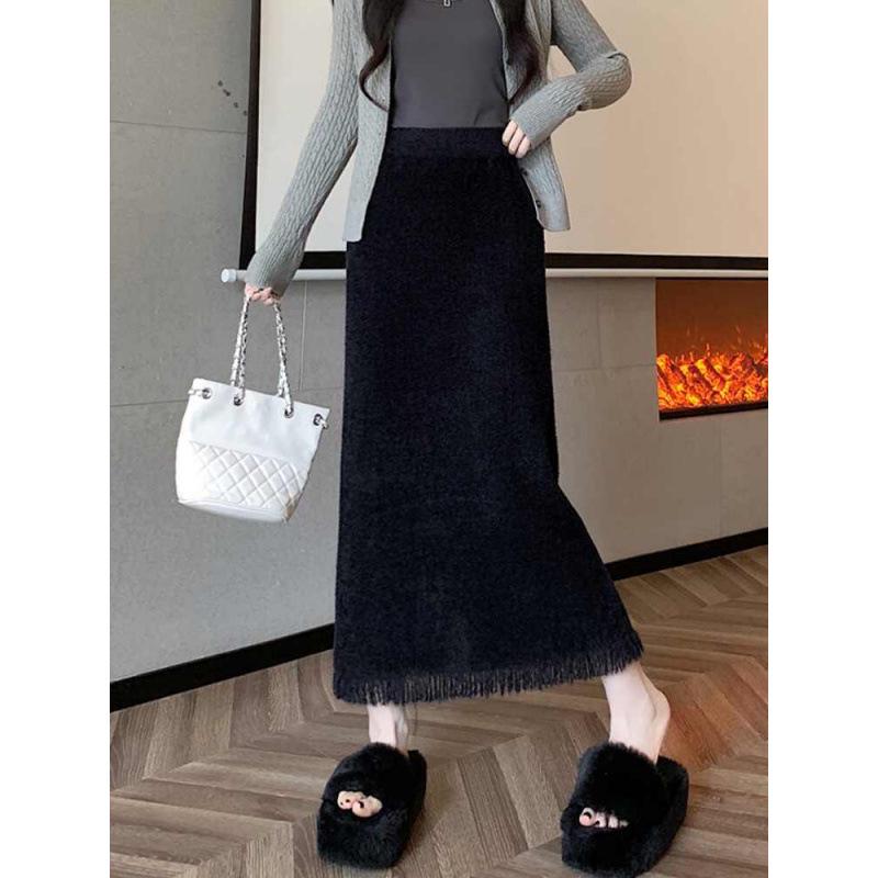 Миди-юбка А-силуэта из трикотажа с кисточками, осенне-зимняя шерстяная юбка с высокой талией