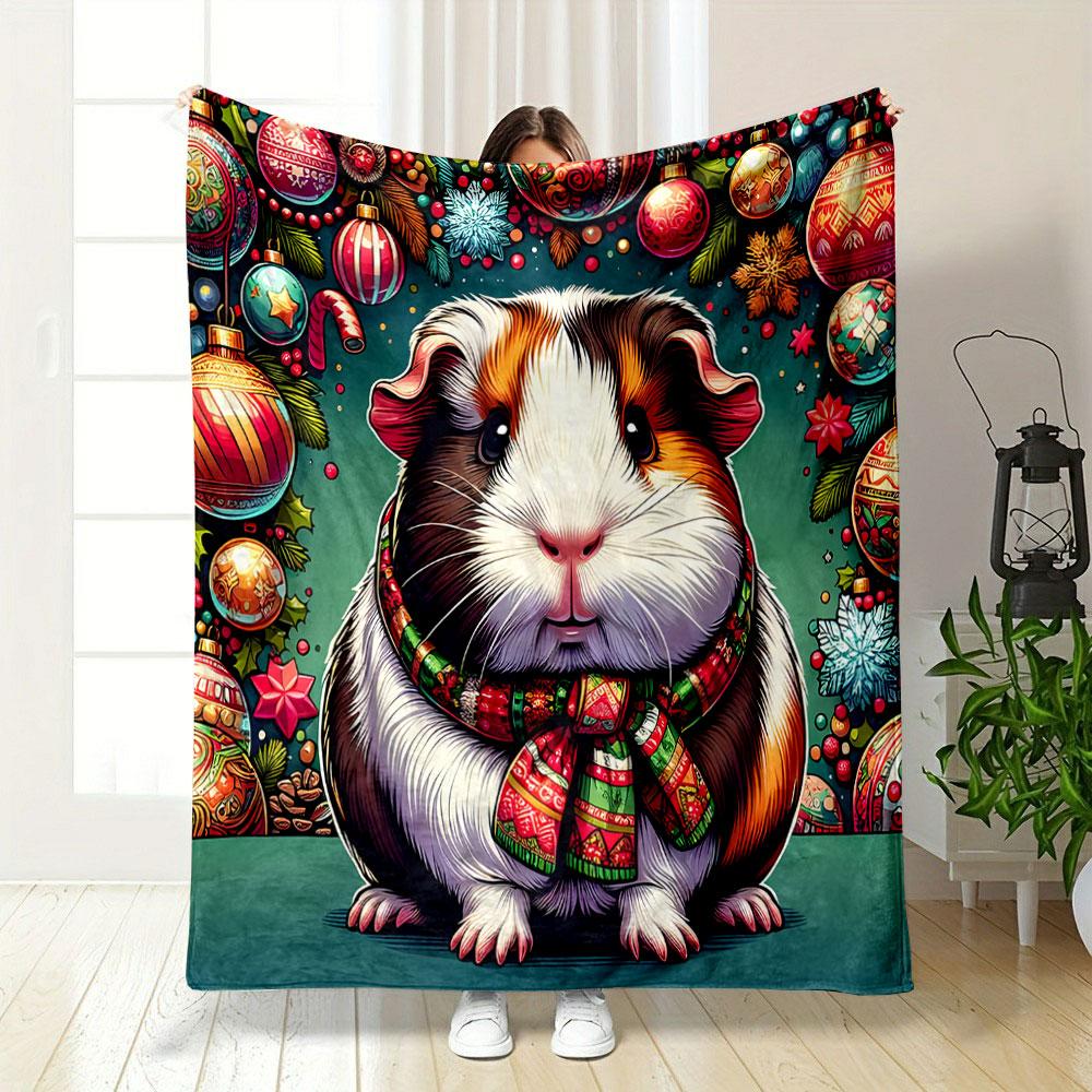 Christmas Guinea Pig with Festive Ornaments print blanket soft and cozy perfect for the living room bed sofa or a nap,gift