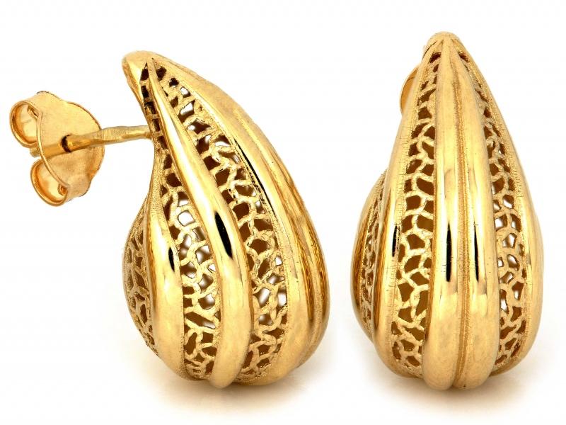 Gold earrings 585 14kt fashionable blown openwork drops on studs 2.68g