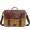 Canvas Shoulder Bag with Crazy Horse Waterproof Briefcase Men's Casual Crossbody Laptop