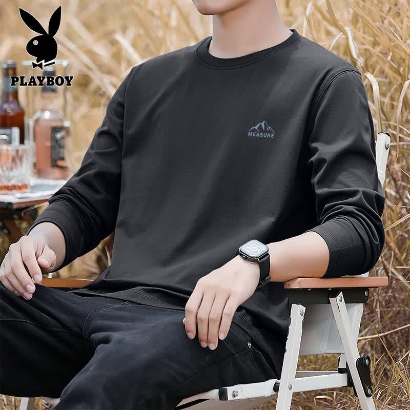 PLAYBOY Мужская футболка из чистого хлопка с длинным рукавом и круглым вырезом