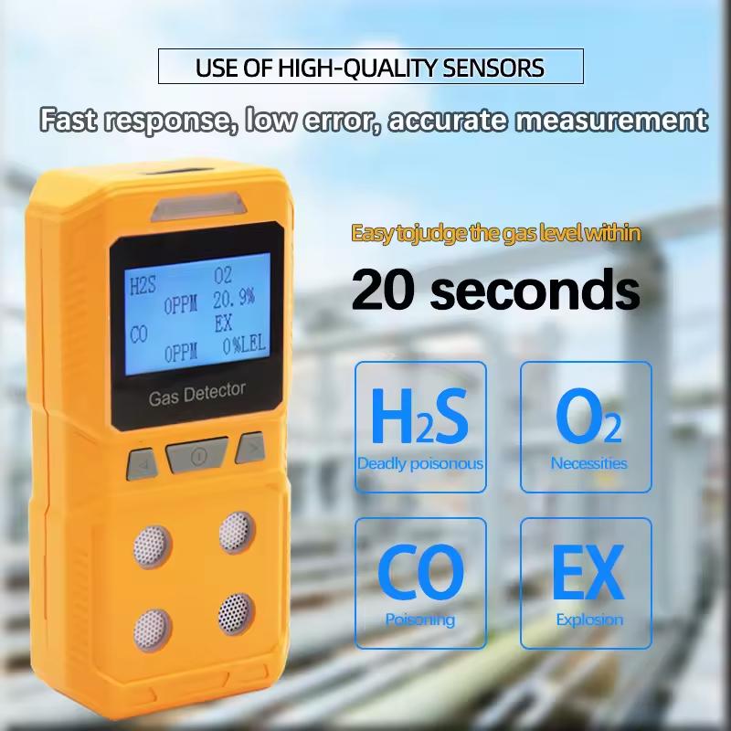Handheld Portable High Precision 4-in-1 Gas Detector - Combustible & Toxic Hazardous Gas Meter O2 CO H2S Analyzer Rechargeable