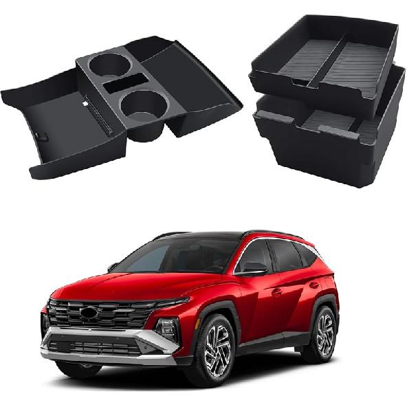 Двухъярусный органайзер в центральную консоль ECOZEN для Hyundai Tucson 2025-2026(Ограниченное)/2025-2026 Tucson Hybrid/Tucson Plug-In Hybrid Органайзер в подлокотник -