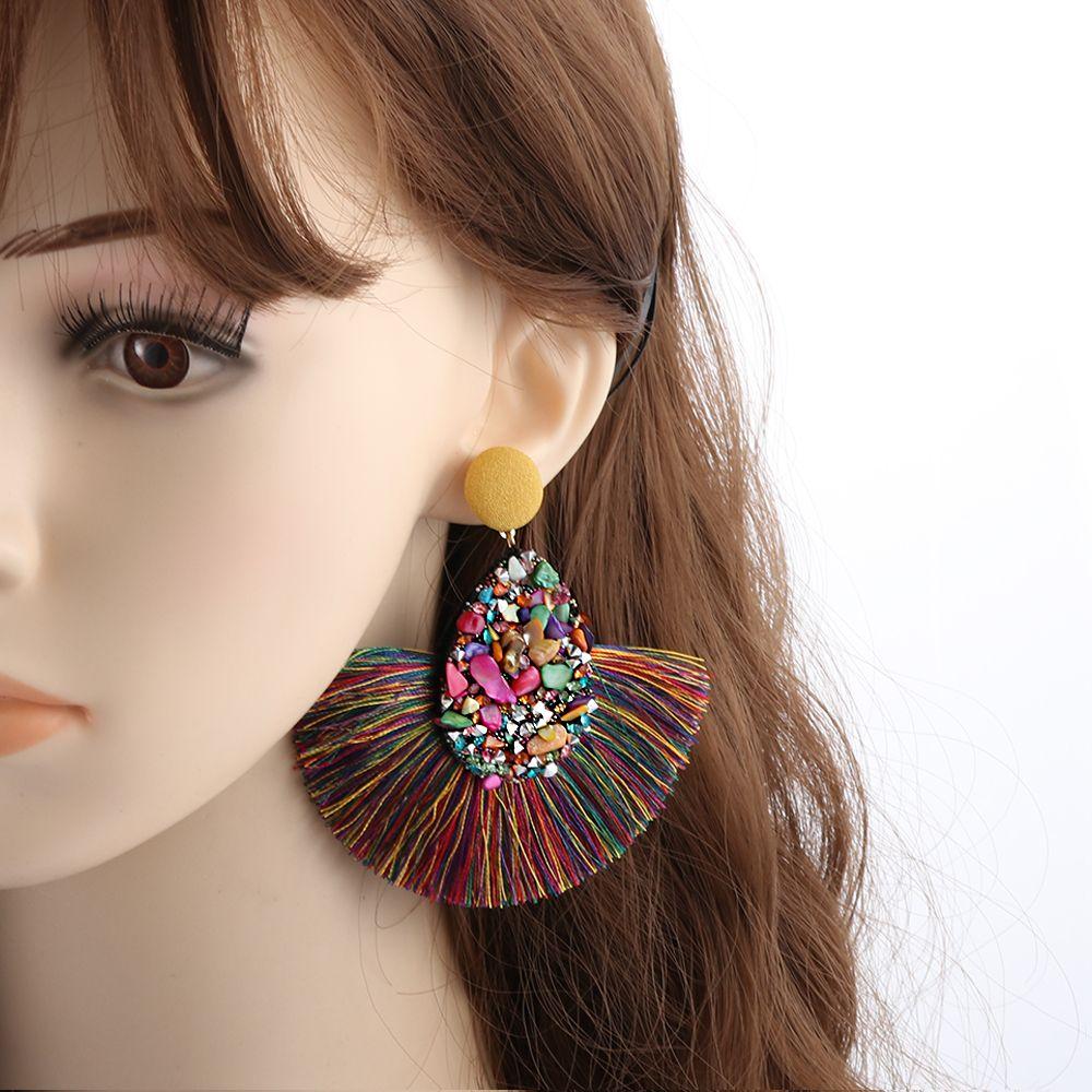 Женские красочные серьги-подвески с кристаллами, блестками и бахромой-кисточкой в форме капли