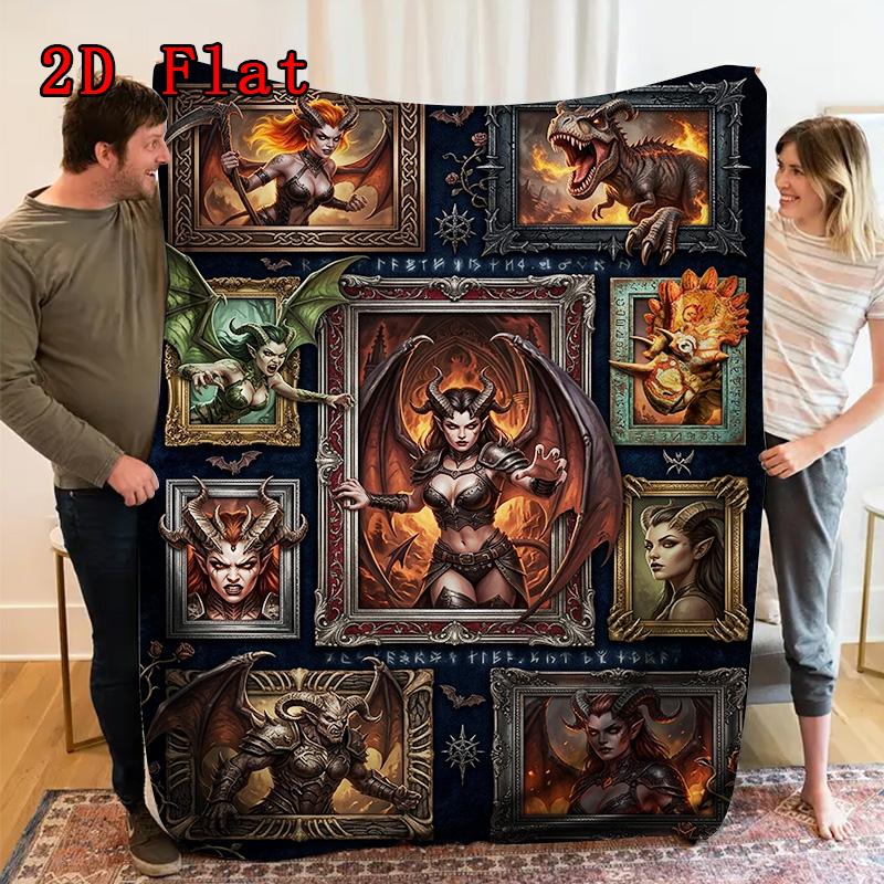 Dark Fantasy Portraits 2D Flat Pattern Flannel Blanket, High quality All Seasons, Home Decor, Warmth and Comfort, Perfect for Christmas Gifts.