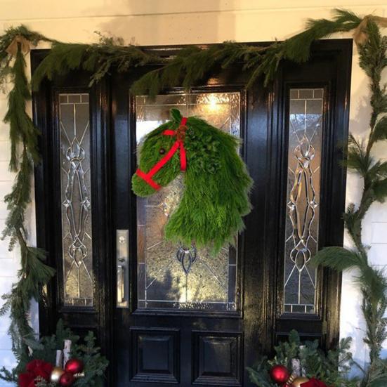 Рождественский венок Yousheng, венок из конской головы с искусственной зеленью из сосновых шишек, гирлянда из конской головы для украшения стены входной двери и камина