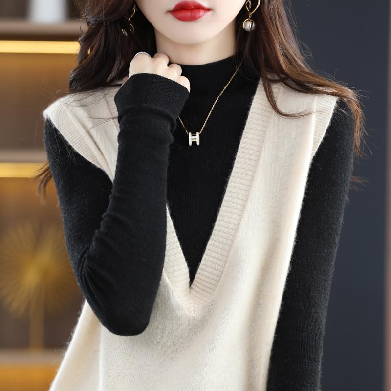Женский жилет с V-образным вырезом, кашемир Цинхэ, 30% кашемир, 70% шерсть, зимний вязаный пуловер, осенний свитер, кашемировый свитер
