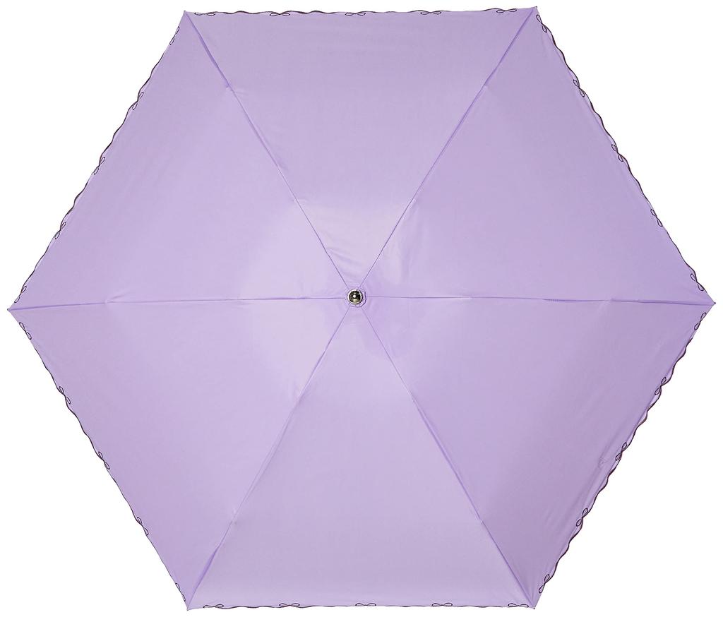 Moonbat Folding Umbrella with Ribbon Light Suitable for Rain or Light Rib Approximately 50cm Um-feel Embroidery, Women's Parasol, 10953-02 (Heat
