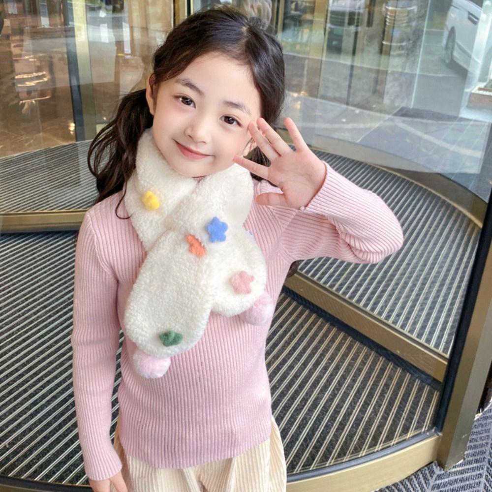 Детские зимние шарфы с крестом из искусственного кроличьего меха, детский теплый шарф для шеи Kawaii, детский шарф на шею, уличный