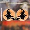 2D Flat Acrylic Halloween Witch Riding Broom Pendant Earrings, Suitable As A Holiday Gift for Women, Holiday Party Decoration Jewelry.