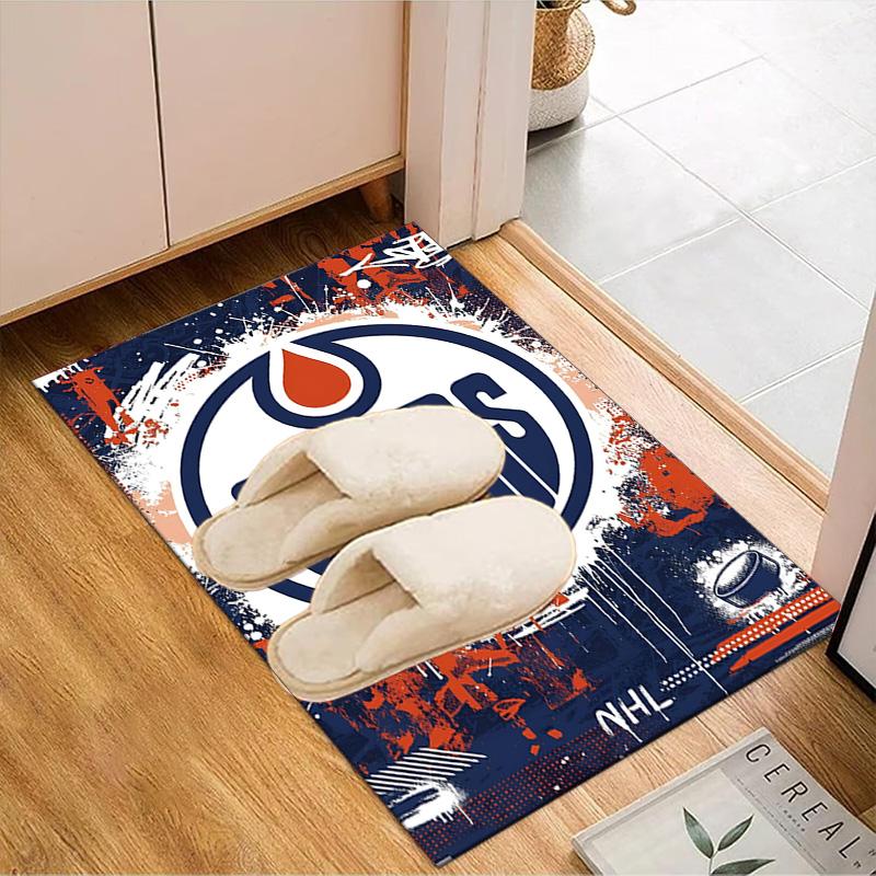 Energetic Oilers Team Spirit Floor Mat for Living Room, Game Rooms, Office, Bedroom, Office Floor Mat Playful Design, Christmas fan gifts