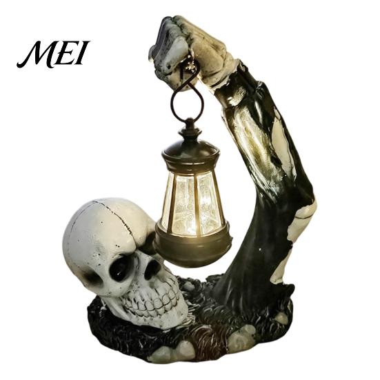 Decorative Resin Zombie Figures Halloween Creepy Zombie/Skeleton Lantern Statue, Horror Figurine Decor, Light Up Groundbreaker Decorations Holding