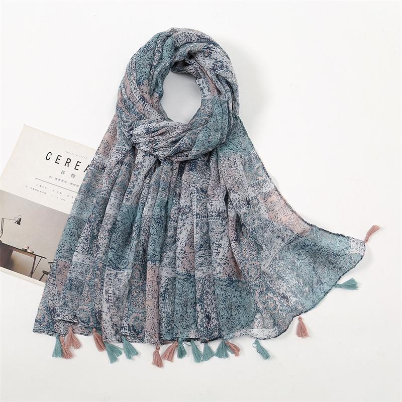 Fashion Thin Tassel Viscose Shawl Scarf for Women Luxury Design Neckerchief Wrap Pashmina Muslim Hijab Echarpes 180*90Cm
