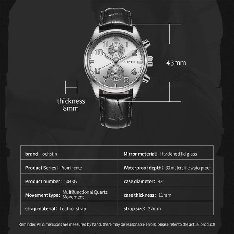 Multifunctional Chronograph Men Watch Luminous Hands Calendar Display Leather Strap Analog Quartz Wrist Watches
