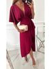 2023 Европейское и американское повседневное платье с V-образным вырезом и неровным подолом для женщин