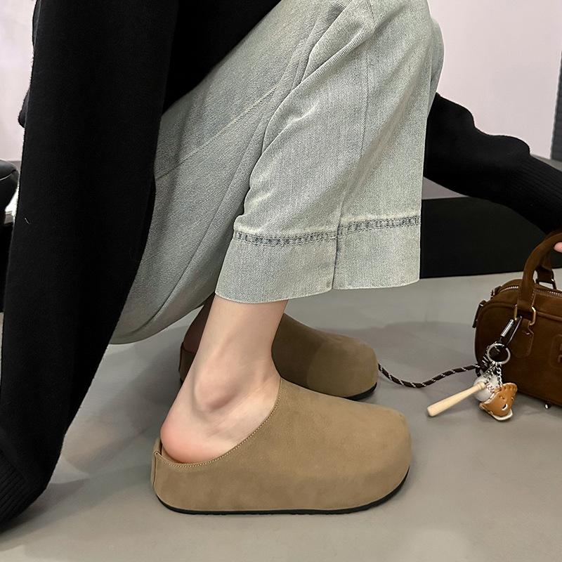 Leather Thick-soled Women's Bag Head and Half Slippers, Wearing New Spring and Summer Women's Shoes, Lazy Single Shoes