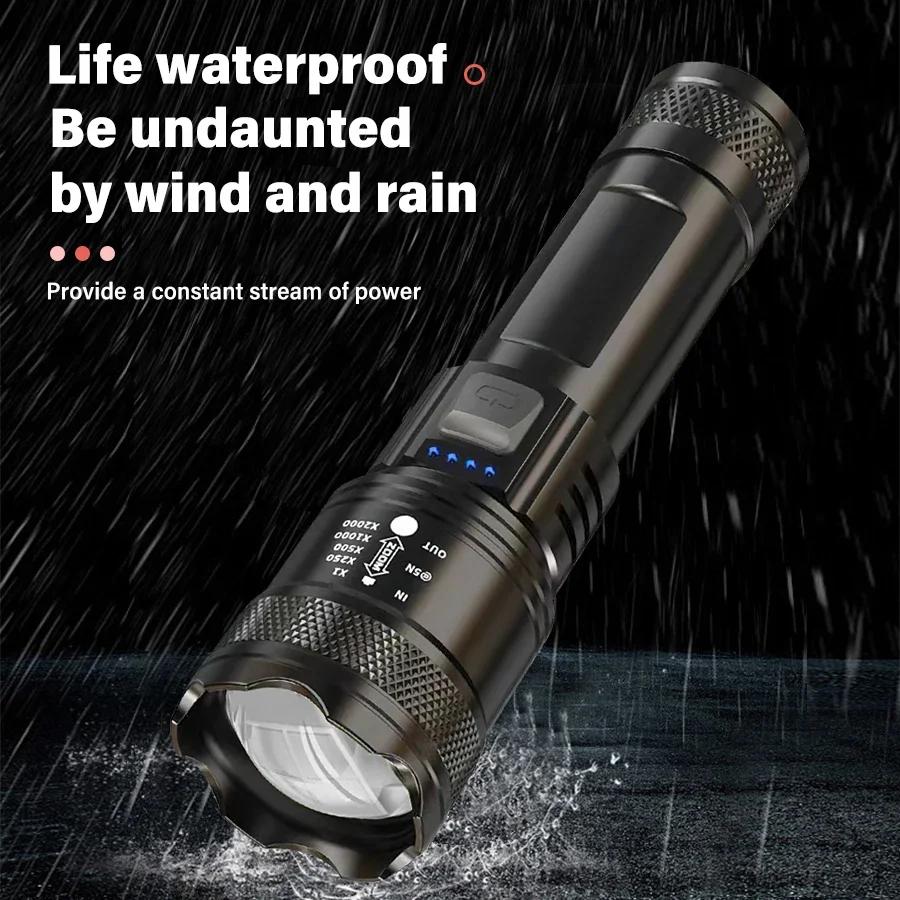 XHP50 LED Ultra Bright Flashlight Tactical Zoom Torch Light Built-in 2000MaH  USB Rechargeable Waterproof Lamp Portable Lantern