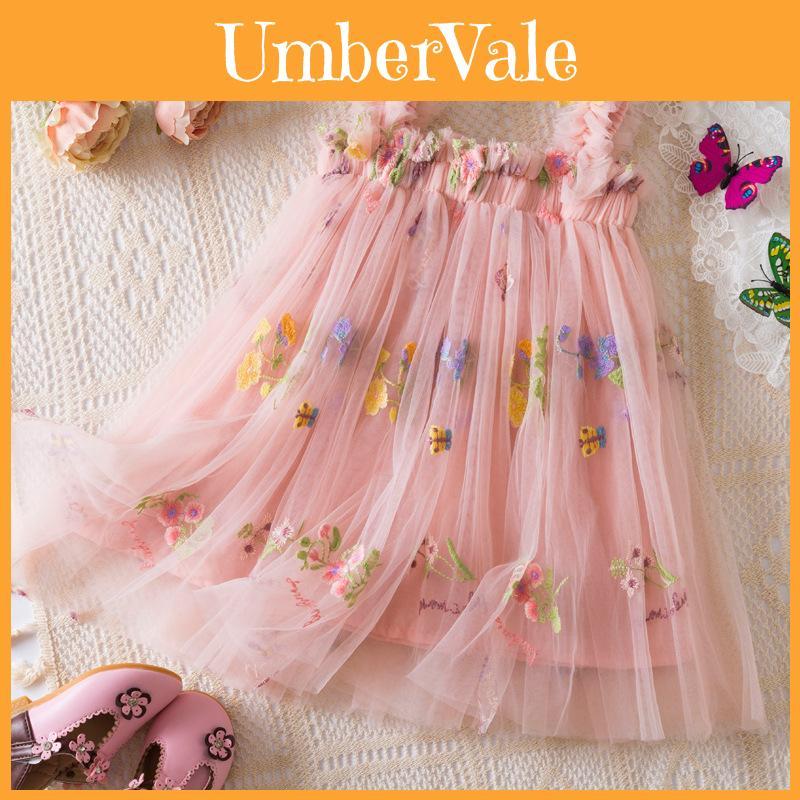 Princess Girls Summer Cotton Blend Embroidered Dress For Toddler Girls With Flower Pattern