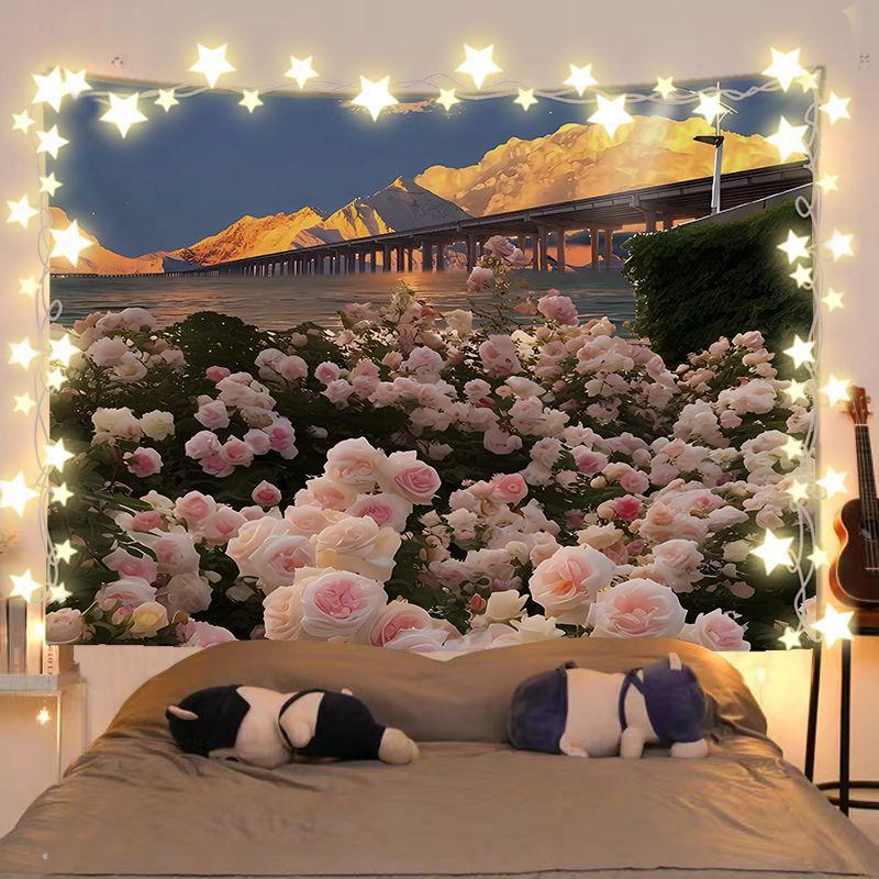 Floral Sea Blanket Rental House Renovation Fabric Living Room Background Wall Hanging