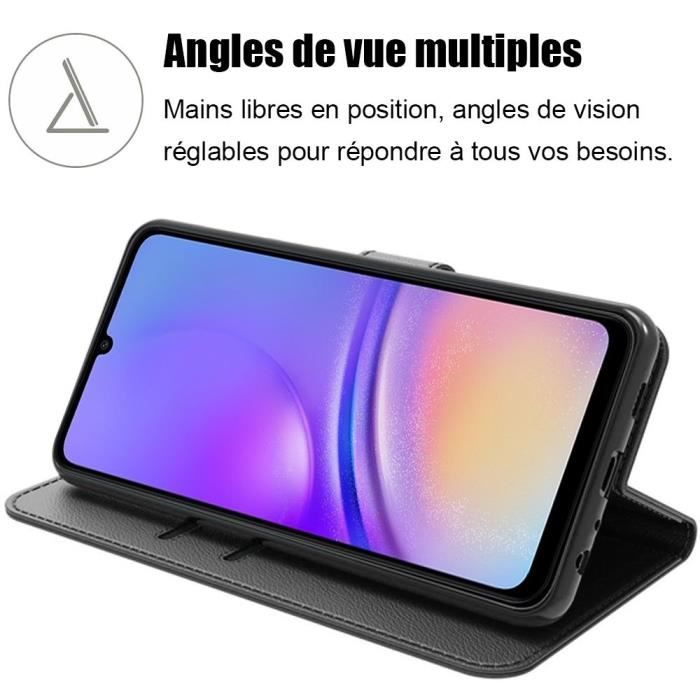 Coque de protection - BOOLING - Samsung Galaxy A05 - Effet Cuir Noir - Antichoc - Fentes pour cartes