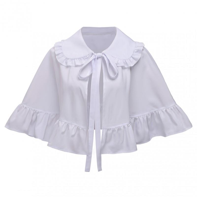 Womens Sweet Lolita Capelet With Bow Collar Ruffle Trim French Vintage Style Lightweight Outerwear