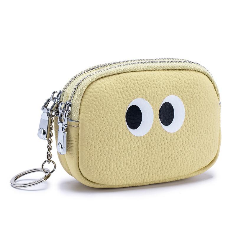 Cartoon Cute Double Pull Coin Wallet Genuine Leather Mini Coin Bag Niche Design First Layer Cowhide Storage Bag