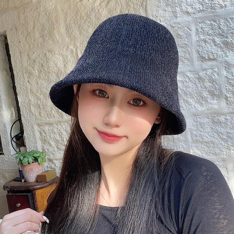 Bucket Hat Knitted Bucket Autumn and Winter Thermal Hat Children Simple Face Small Leisure Basin Hat