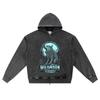 DTG Print Knitted Denim Zip-Up Hoodie Wildmoon Warriors Brother Print Zipper Hoodies