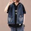 Casual Boyfriend Hooded Denim Vest Women Oversize Loose Sleeveless Jean Jackets