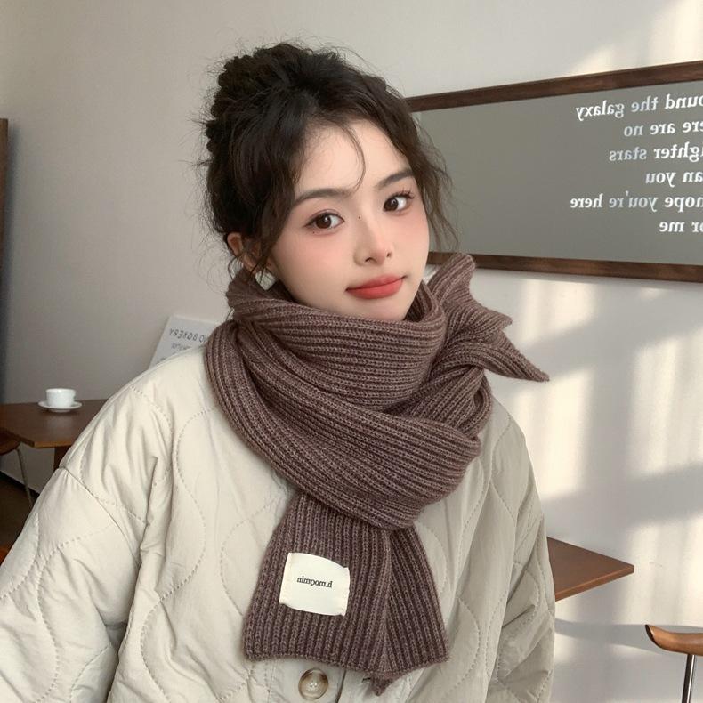 White scarf women's winter solid color wool thickened knitted warm scarf new Korean version versatile high sense