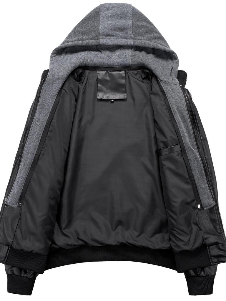 Мужская мотоциклетная куртка из искусственной кожи большого размера со съемным капюшоном и флисовой подкладкой - Европейский и американский тренд
