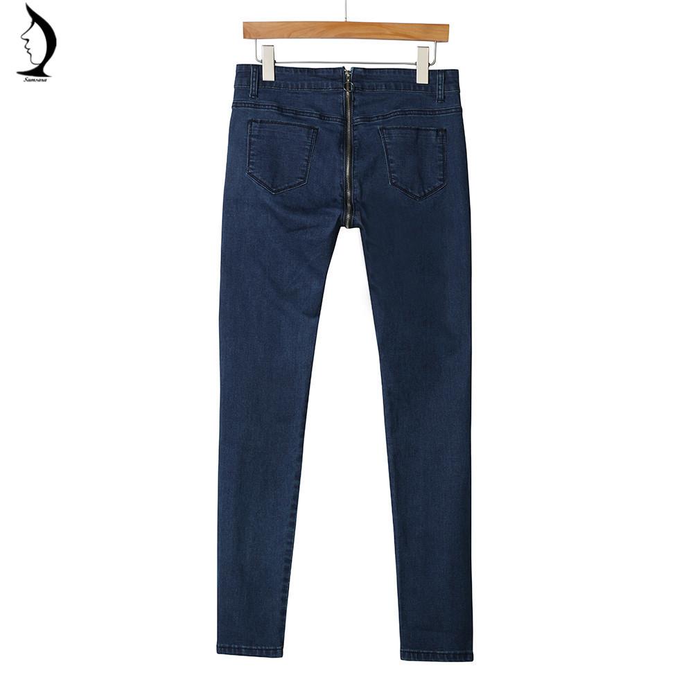 SSR. New Women's Fashion Sexy Jeans Back Zipper Stretch Skinny Jeans High Waist Trousers Pencil Pants