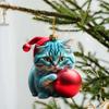 2D Funny Cat Christmas Ornament for Hanging Tree Modern Home Decor Car Pendant Gift for Cat Lovers Xmas Holiday Decoration