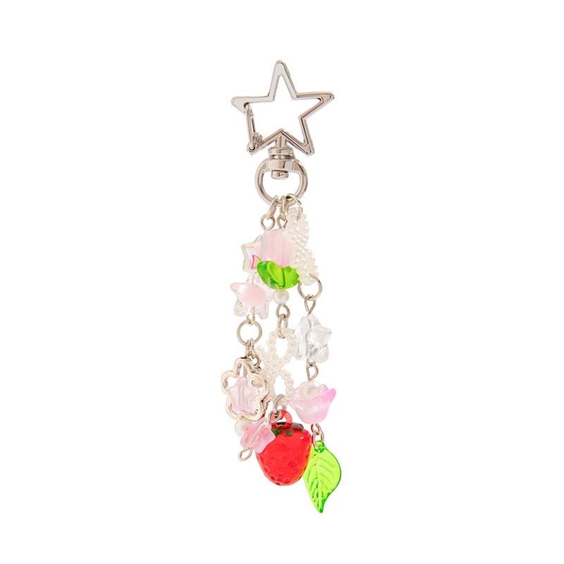 Y2K Sweet Strawberry Keychain Tassel Phone Strap Keyring Key Holder Girly Bag Hanging Decoration Key Accessories