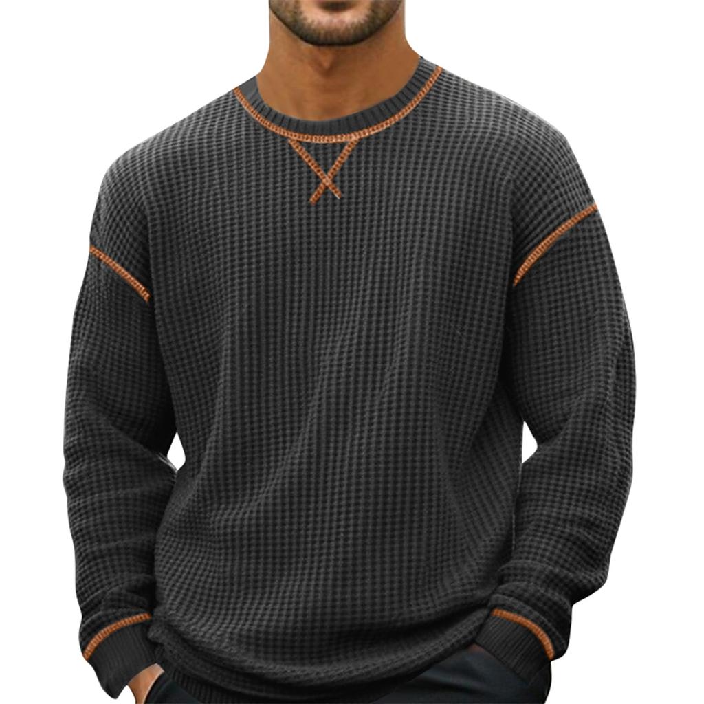 Men's Solid Color Round Neck Long Sleeve Tops Men's Sports Large Size Casual Round Neck Tops