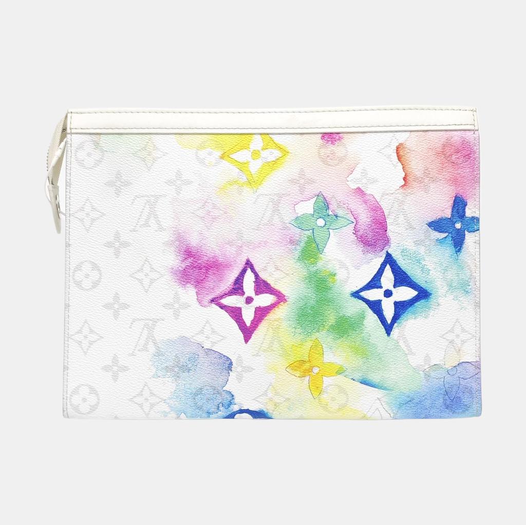 [Pre-Owned] Pochette Voyage Coated Zipper Design Canvas Clutch Wash Bag Medium Tie-Dye Watercolor - Very Good #1VD1EB7