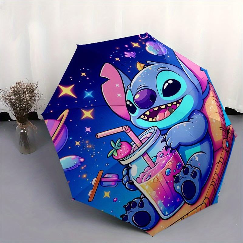 Stitch,Cosmic Fully automatic themed umbrella - 8 ribs durable iron frame, tri-fold compact design, perfect as a gift, travel umbrella, unis