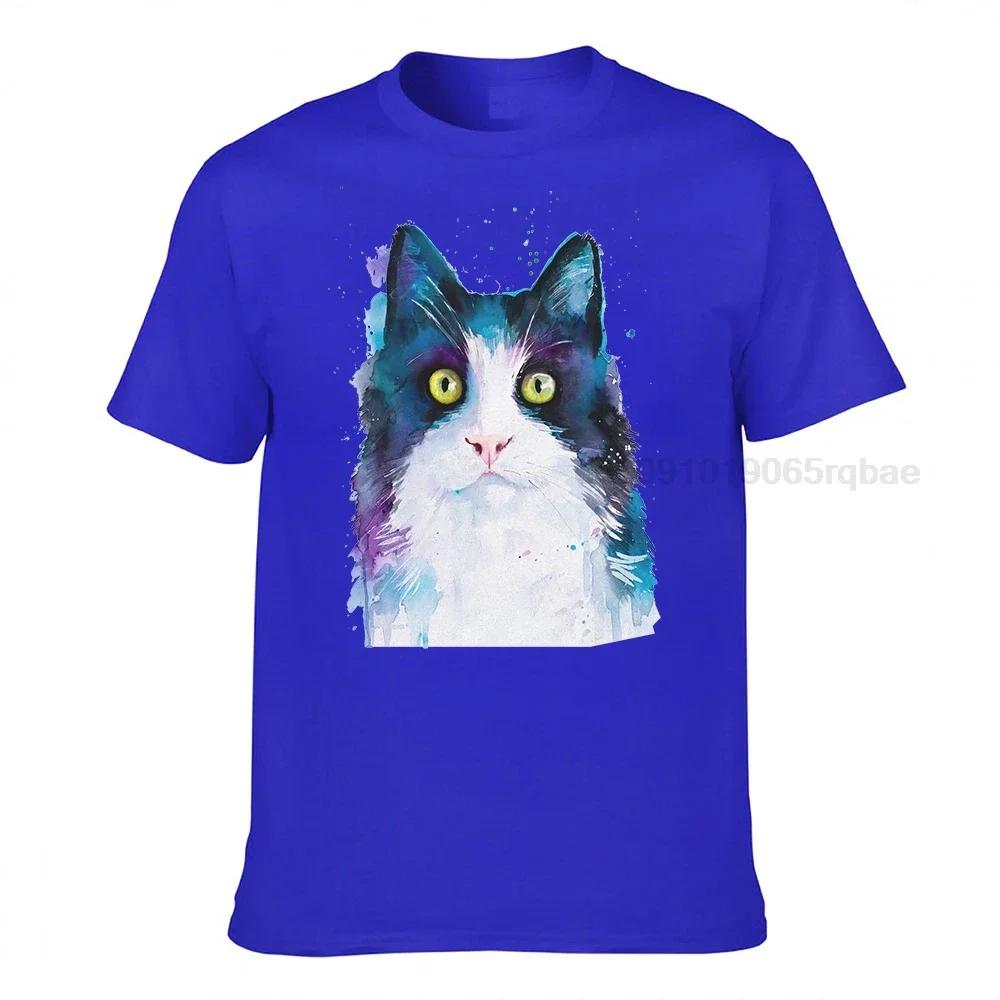 Black And White Cat Tshirt Unisex Tshirt Ring Spun Cotton 100 Watercolor Print Tshirt T Shirt Art T Shirt