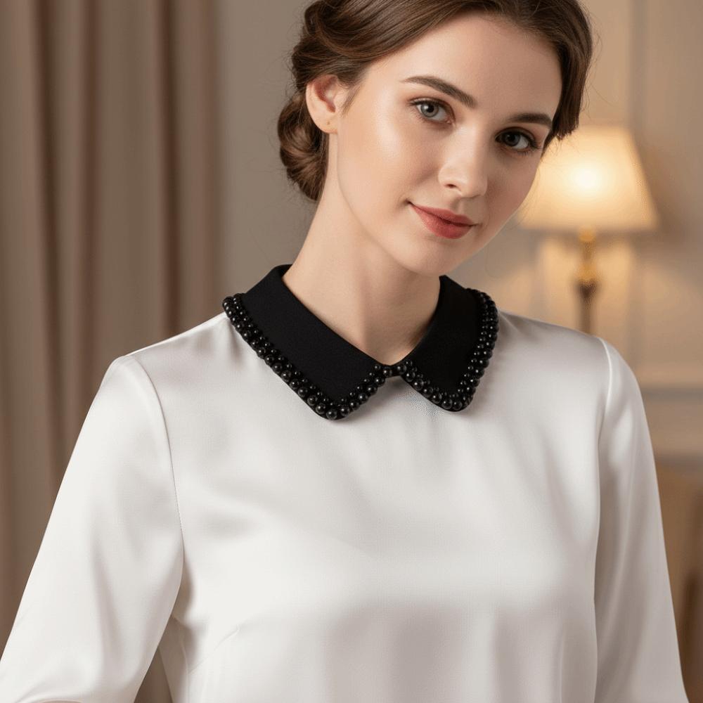 Elegant Fake Collar Pearl Border Shirt Collar Accessory Fashionable Dress Blouse Decor  For Women