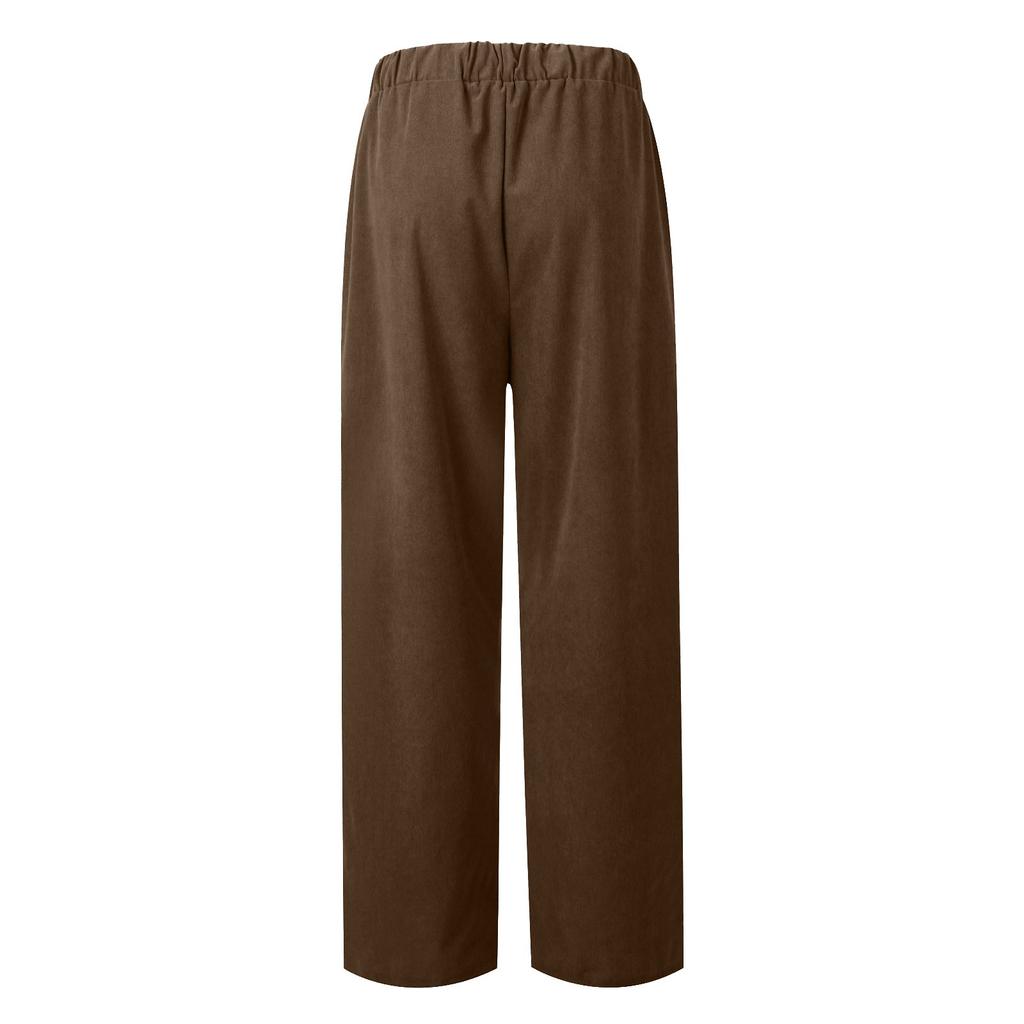 Женские повседневные однотонные прямые повседневные брюки с эластичной резинкой на талии и карманами