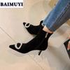 Crystal Luxury High Heels Women Ankle Boots Pointed Toe Chelsea Shoes Woman Winter 2025 Trend Short Plush Snow Botas Mujer Pumps