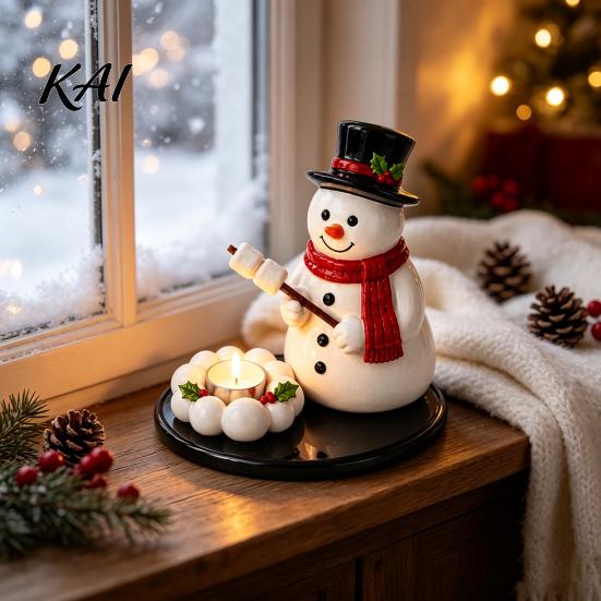 Rustic Festive Ornament Christmas Candle Holder, Cute Santa Claus/Snowman/Elf Boy/Gingerbread Tealight Resin Cozy Home Accents Tabletop Candlestick