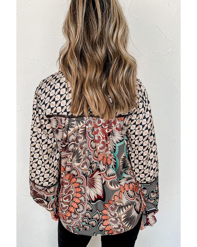 Azura Exchange Блузка с оборками и смешанным цветочным геометрическим принтом