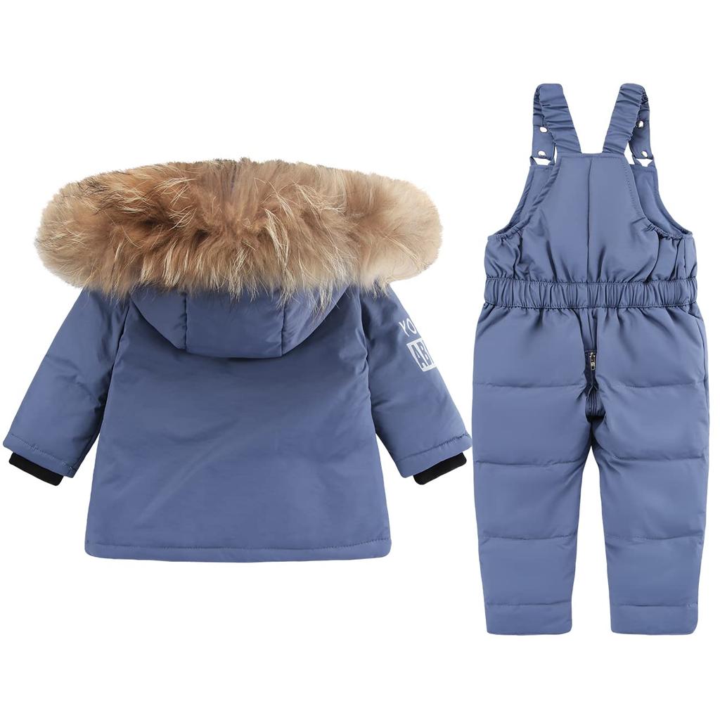 Toddler Snowsuit Boy Baby Winter Coat Girl Snow Pants and Jackets Bib 1-2-3-4-5T Kid White Pink