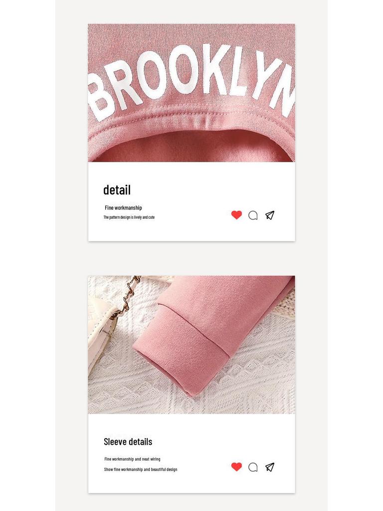 Girls' Pink Three-Piece Autumn Set: Hooded Sweatshirt, Turtleneck Vest, Bottoming Shirt, Trousers