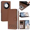 Happy Heart Pattern Magnetic Closure Vegan Leather Phone Case with Wrist Strap For Huawei Mate 60