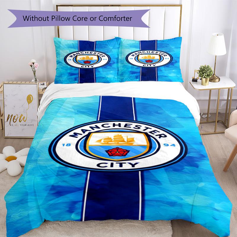 Manchester City F.C Printed Pattern Duvet Cover Set – includes 1 duvet cover and 2 matching pillowcases Bedroom decor Christmas gifts