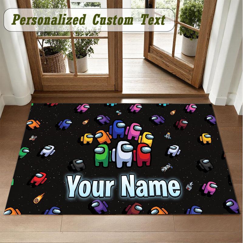 Crystal Velvet Square Rug Custom NameAmong Us Pattern Non Slip Home Floor Decor Rug