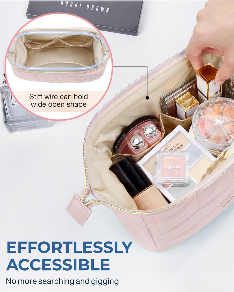 BAGSMART Makeup Storage Cosmetic Storage Makeup Multifunctional Makeup Brush Storage Wash Travel Accessories Storage Large Business Pink Pouch, Pouch,